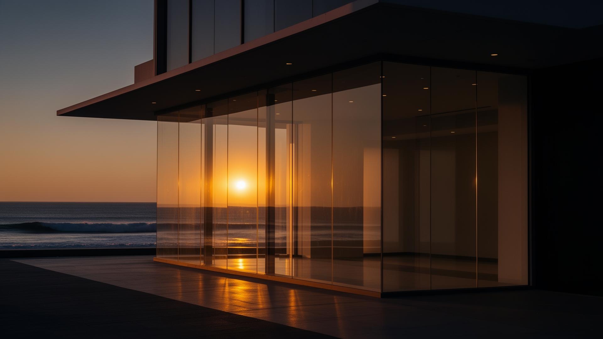 A bright modern Australian property exterior, gleaming glass and clean facade